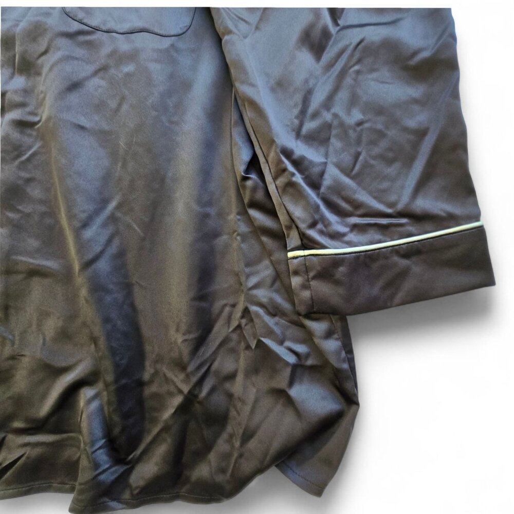 NWT Cabernet Woman Black Solid Contrast Piping Coordinating Satin Pajama Set 3X - Picture 12 of 16